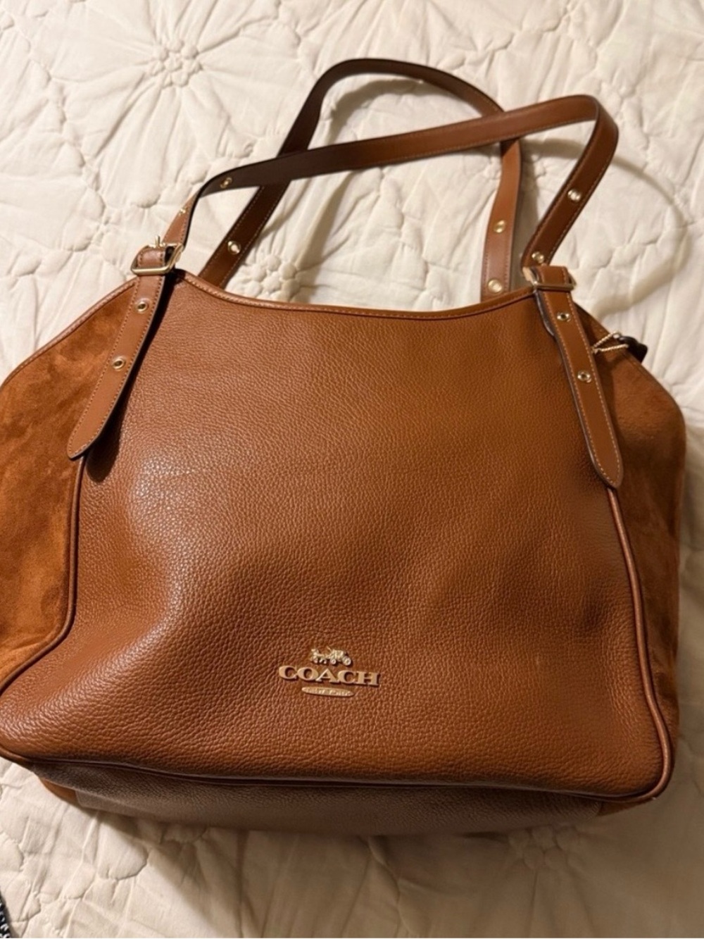 Coach Brown Pebbled Leather & Suede Shoulder Bag